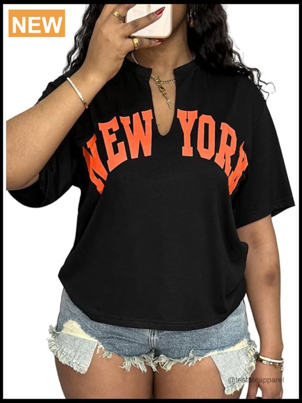 Oversized V-Neck Graphic Tee - Loose Fit Short Sleeve Top